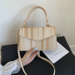 Striped Woven Flap Crossbody Bag For Women With Knot Handle Summer Casual Fashion Handbag