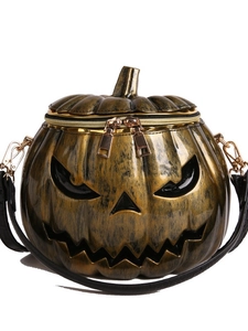 3D pumpkin shaped crossbody bag with vintage metallic finish for Halloween fashion