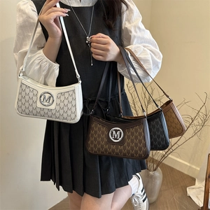 Chic women's underarm bag with letter print in white, coffee, black, and brown