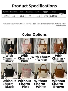 Detailed size parameters and color options for the embossed PU bucket crossbody bag