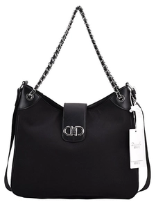 Chic black soft leather tote bag with stylish chain strap and metal buckle closure