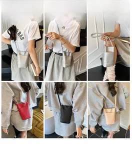 Vertical mini crossbody phone bags in four colors showing stylish fit on shoulder