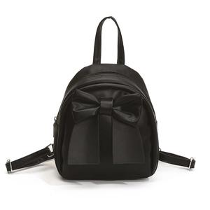 Mini black backpack for women with large bow detail and adjustable shoulder straps