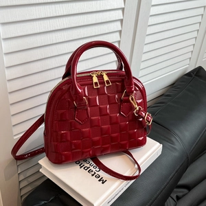 Women's Elegant Shell Handbag In Patent Leather With Square Embossing Features Gold Hardware And Niche Design For Daily Use