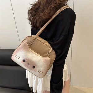 Sac bandoulière chat mignon en similicuir marron kaki de qualité pour femmes