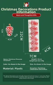 Size chart for 7x4cm Christmas pinecone hanging ornaments with packaging dimensions details