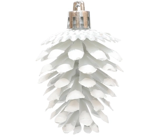 Vista detallada del colgante navideño de piña con acabado blanco mate y tapa plateada