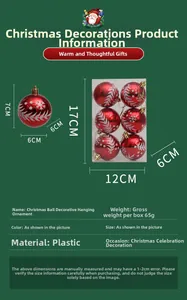 Detailed view of 6cm red Christmas ball with white snowflake patterns and box packaging