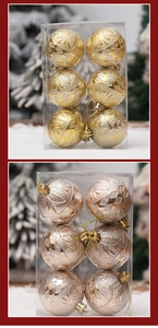 Dettaglio di palline di Natale dorate da 6cm con texture a rilievo in confezione PVC