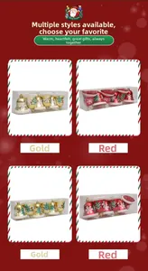 Detailed view of red and gold Christmas bell ornaments set with festive patterns
