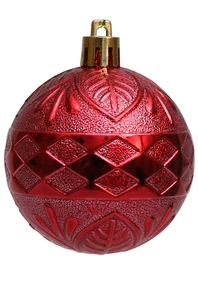 Dettaglio ravvicinato della pallina di Natale rossa da 6 cm con rilievo a rombi