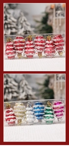 Detalles de adornos navideños con forma de piña con textura de purpurina y cordones dorados