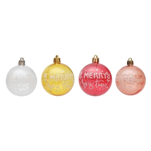 Set de cuatro bolas de Navidad de PET de 6cm en varios colores con estampados de Merry Christmas