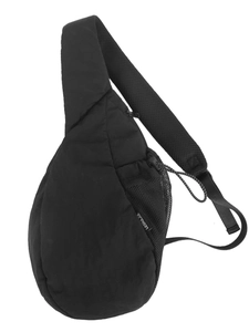Waterproof black nylon crossbody chest bag with adjustable mesh strap and side pocket