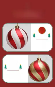 Detailed close-up of red Christmas pumpkin ball ornaments with spiral glitter stripes