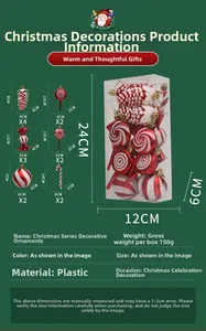 Detailed size specifications for red and white Christmas candy and pine cone ornament set