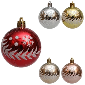 Bolas de Navidad de plástico galvanizado con patrones de copos de nieve con purpurina