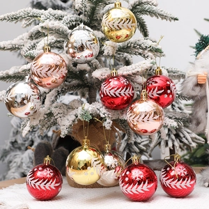 Bolas de Navidad de 6cm pintadas con hojas plateadas y copos de nieve para decoración