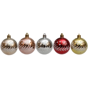 Cinco bolas de Navidad de 6cm con copos de nieve pintados a mano y detalles brillantes