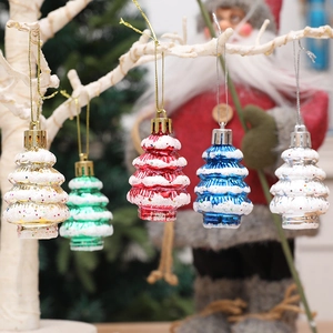 Cinco bolas de Navidad en forma de árbol con textura de nieve y purpurina para decoración