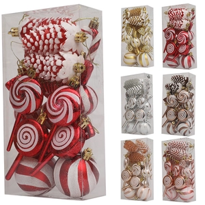 Christmas Tree Hanging Ornaments Lollipop Candy Cane Pinecone Painted Balls Festive Xmas Decoration Plastic