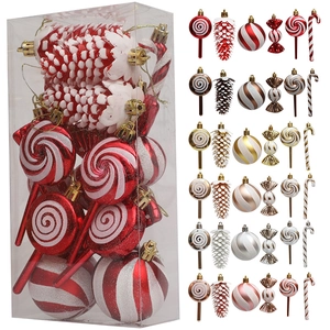 15pcs Christmas candy cane and pinecone ornament set in red and white festive colors