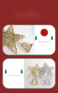 Close-up of sparkling gold and silver Christmas tree topper stars with spiral bases