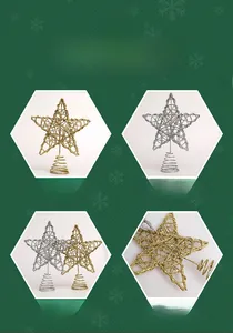 Detail of Christmas tree topper star with gold and silver glitter wire mesh finish