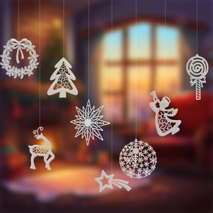 Adornos de Árbol de Navidad con Purpurina Dorado Plateado Plástico Calado Reno Ángel Estrella Colgante para Navidad