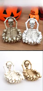 Close-up of creative skull skeleton resin tray available in white and beige finishes