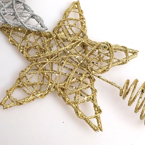 Glittering gold star Christmas tree topper with hollow mesh design and spiral base