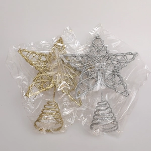 Gold and silver star tree toppers with glitter finish and spiral spring base for decoration