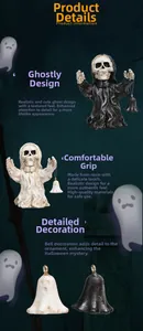 Macro shot of Halloween ghost figurines with handbells and spooky resin textures