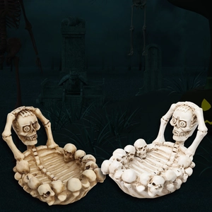 Halloween skull skeleton ashtray for bar or gothic desk decor with rib bone design