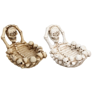 Skull resin desktop organizer tray for Halloween decor with bone texture in two colors