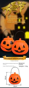 Detail of Halloween pumpkin bucket with dimensions 16x16cm and weight 110g for party decor