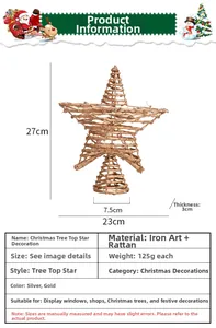 Detailansicht der 27cm großen Weihnachtsbaumspitze aus Rattan mit Maßangaben im Bild