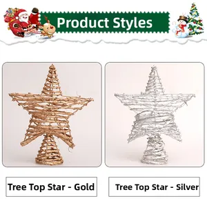 Detailsicht der gewebten Weihnachtsbaumspitzen-Sterne in funkelndem Gold- und Silber-Finish