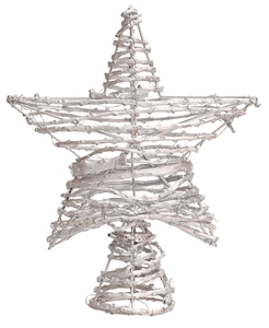 Detail eines silber geflochtenen Christbaumspitze-Sterns aus Rattan mit Metallspirale