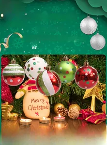 Detail showing 6cm red, white and green hand-painted Christmas ball ornaments on a tree