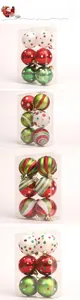 Detailed view of 6cm red, green, and white hand-painted Christmas ornaments with dots and stripes