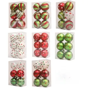 6cm red green and white dotted Christmas ball ornaments set for holiday tree decoration