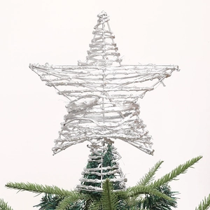 Weihnachtsbaumspitze Stern Eisen Geflochtenes Rattan Fünfzackiger Stern Gold Silber Dekoration Für Feiertage Zuhause Baumschmuck