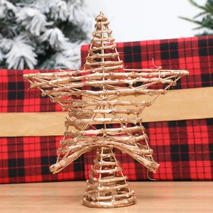 Goldener gewebter Rattan-Stern-Christbaumständer mit Spiralbasis für Weihnachtsbaum