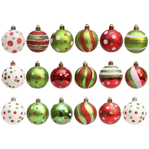 18-piece red, green and white Christmas balls set with dots and stripes patterns