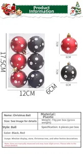 Detalles técnicos de bolas de Navidad de 6 cm con lunares rojos y negros en pack de 6