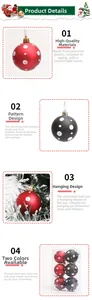 Detalle de las bolas de Navidad de 6 cm rojas y negras con lunares para decorar el árbol