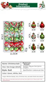 Detailed size specifications for 24-piece 3cm colorful Christmas ball ornament set