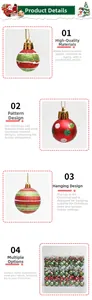Detail of red and green painted Christmas balls with gold hanging caps for tree decoration