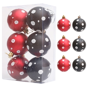 Bolas de Navidad Mate Rojo Negro con Lunares de Plástico Adornos Colgantes para Árbol para Decoración de Hogar y Fiesta